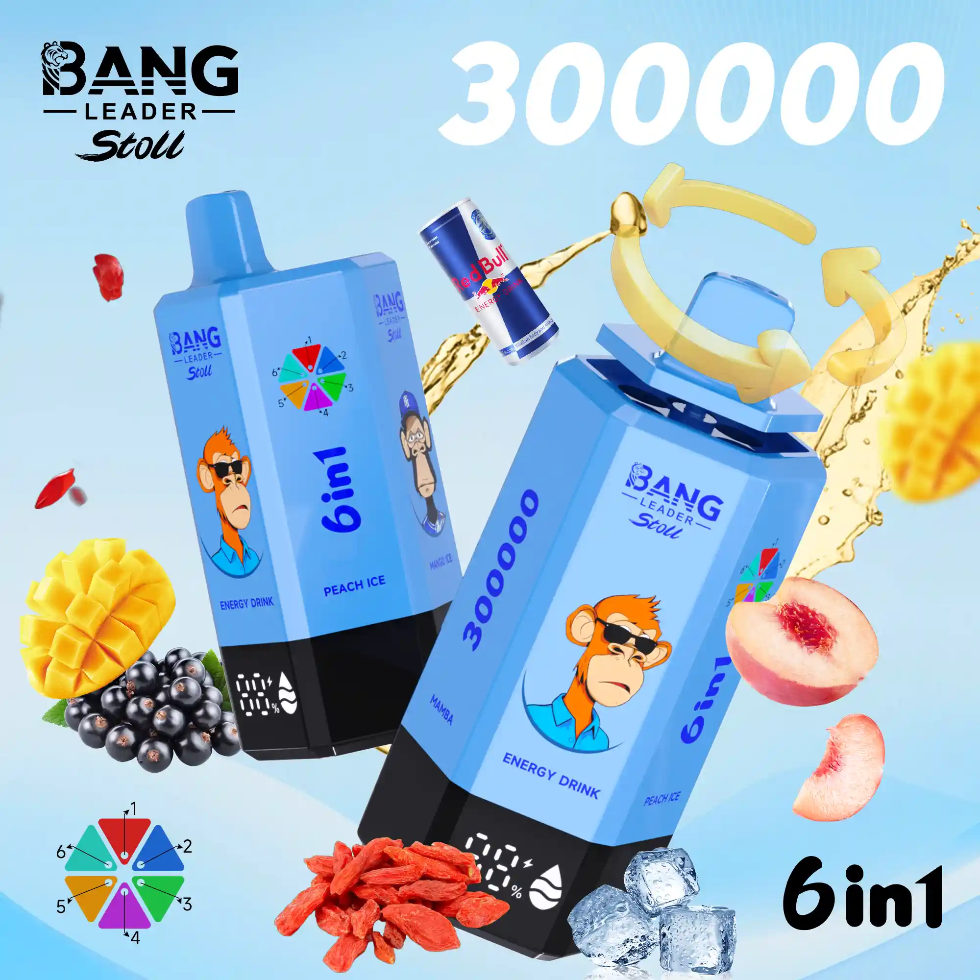Multi Flavor Disposable Vape: Bang Leader Stoll 300K 300000 Puffs 6 in 1 Adjust Vape with LED Display, Zero to 5% Nic & Fruity/Icy Flavors - Image 11