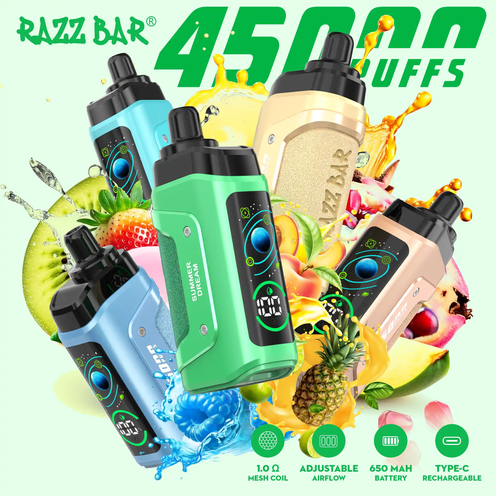 Razz Bar 45K Puff Galaxy Themed Smart Screen Vape | 45000 Puffs Tasty Vape with 2%/5% Nic Salt, Adjustable Airflow, Rechargeable