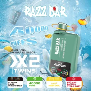 Razz Bar Twins 40000 40K Puffs 2 in 1 Vape Rechargeable | Dual Flavor Switch Vape Pen with Smart Screen, 2%/5% Nicotine Salt